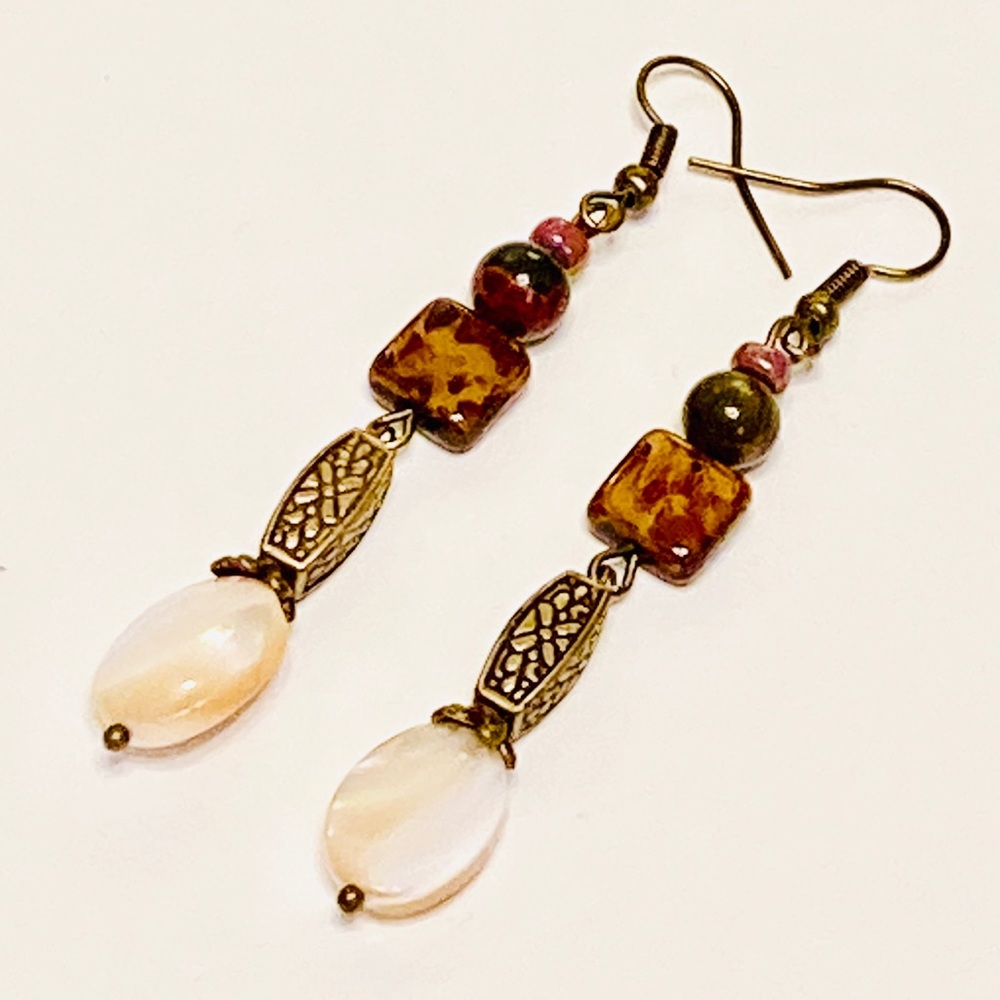 Natural Mother-of-Pearl Mixed-Media Earrings - Picture 1 of 9